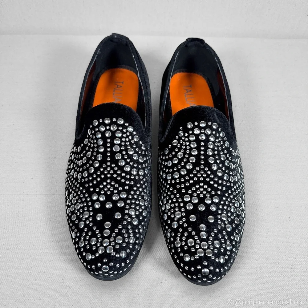 NWOT Tallia Raffaele Velvet Studded Smoking Slipper Loafers |‎ Black | Men's 8